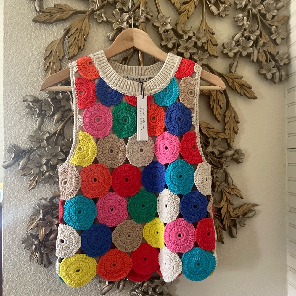 Alice + Olivia Reva - Multi-color Crochet Crewneck NWT (Rare - sold out)